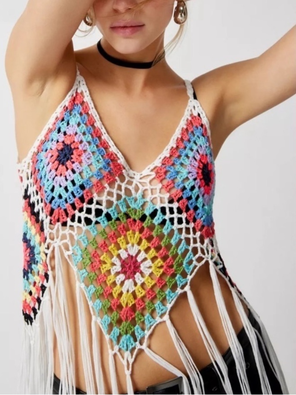 Out From Under Retro Crochet Fringe Tank Top